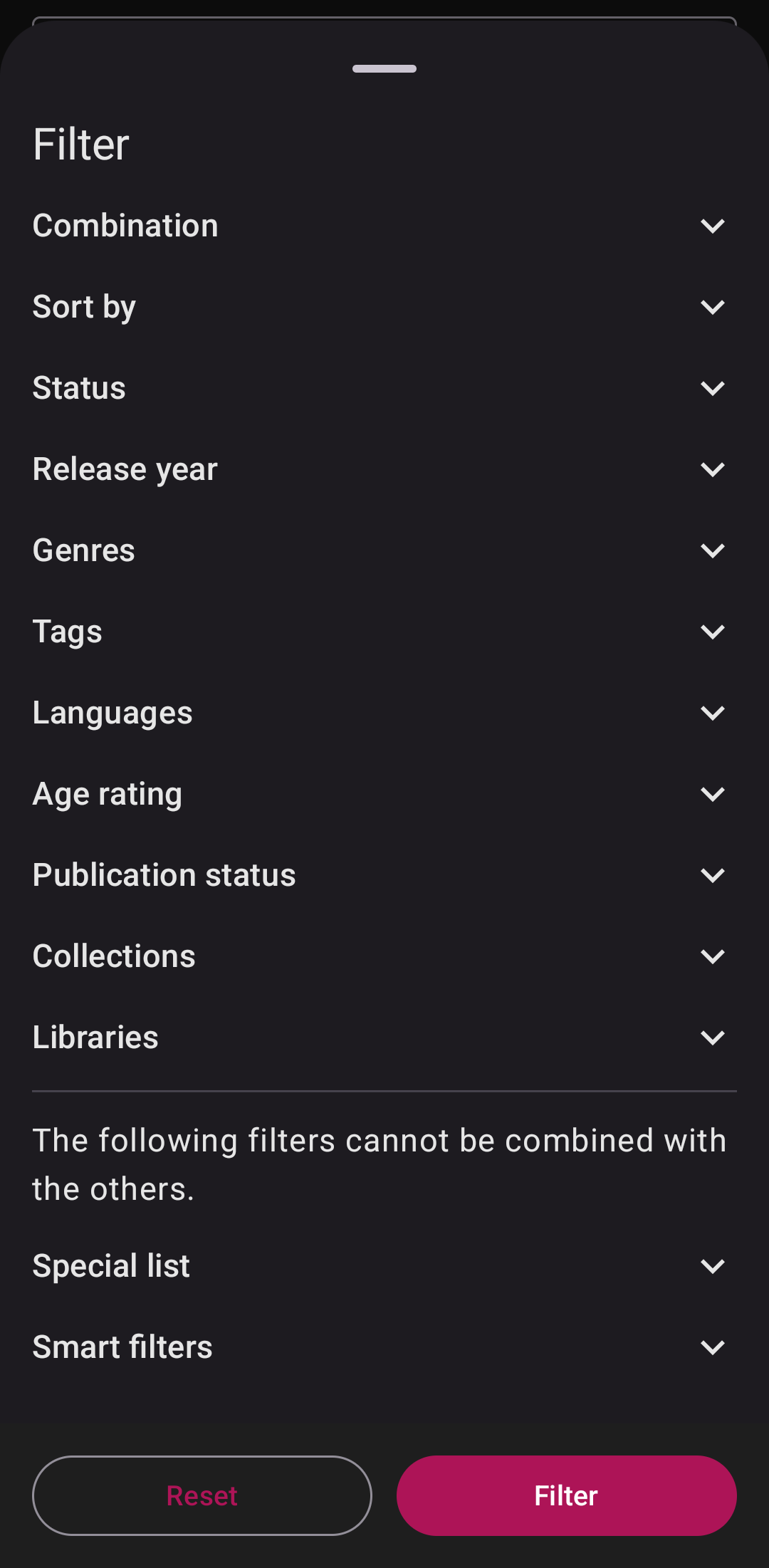 Library filters in Inkita