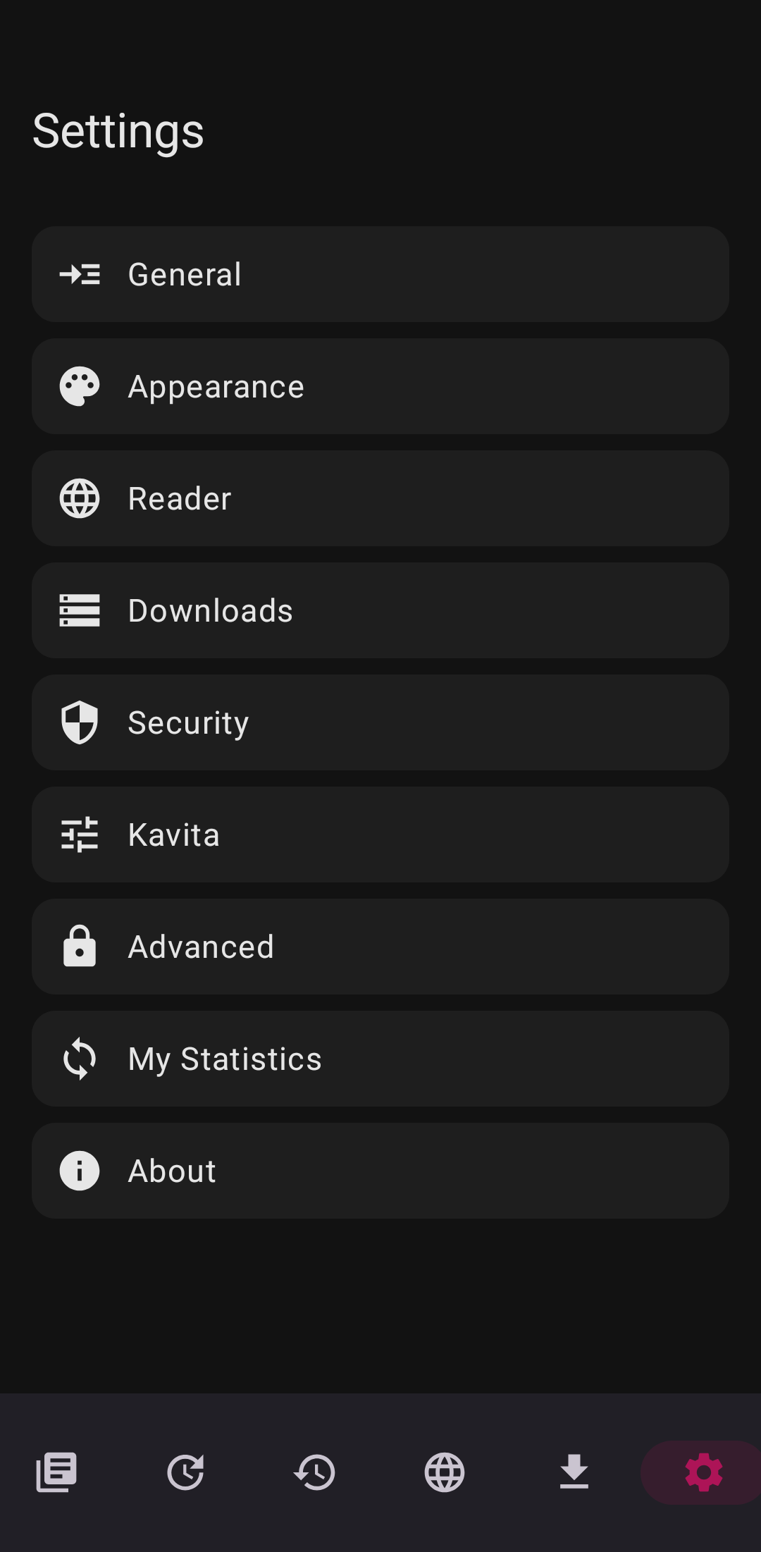Inkita settings