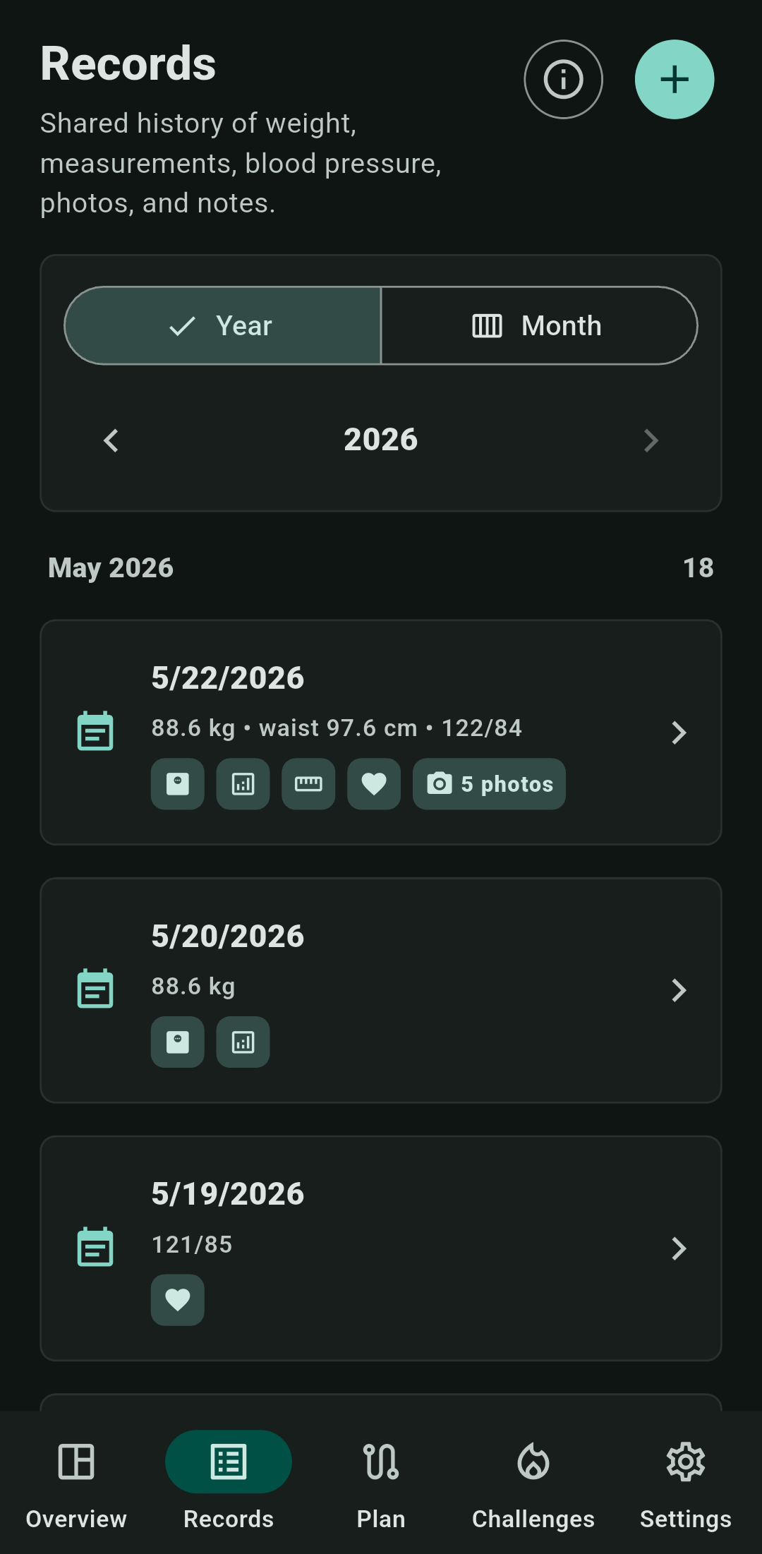 Record history in Track Your Shape